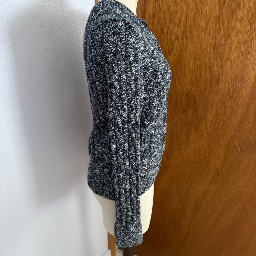 POLO RALPH LAUREN sz L Ragg Cable Knit Long Sleeve Cardigan Sweater Blue White - Picture 5 of 8